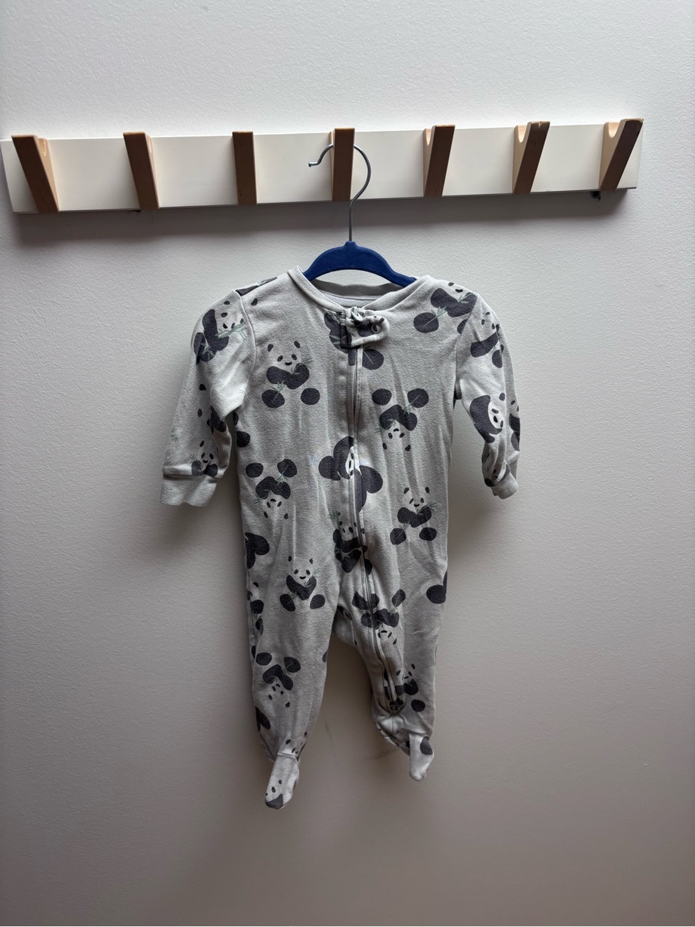 (5 for $20) Gray Panda Print Infant Footed One-Piece